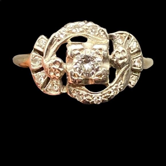 Antique 14kt gold Art Deco diamond ring appraisal included 6.75 - Picture 1 of 16